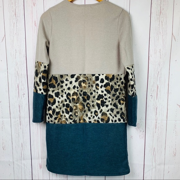 Color Block Cardigan Contrast Leopard Print - Picture 5 of 5
